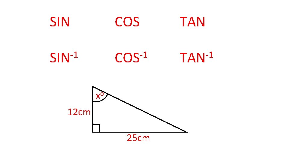 SIN COS TAN SIN-1 COS-1 TAN-1 xo 12 cm 25 cm 