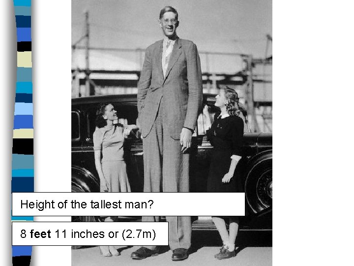 Height of the tallest man? 8 feet 11 inches or (2. 7 m) 