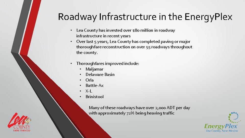 Roadway Infrastructure in the Energy. Plex • Lea County has invested over $80 million