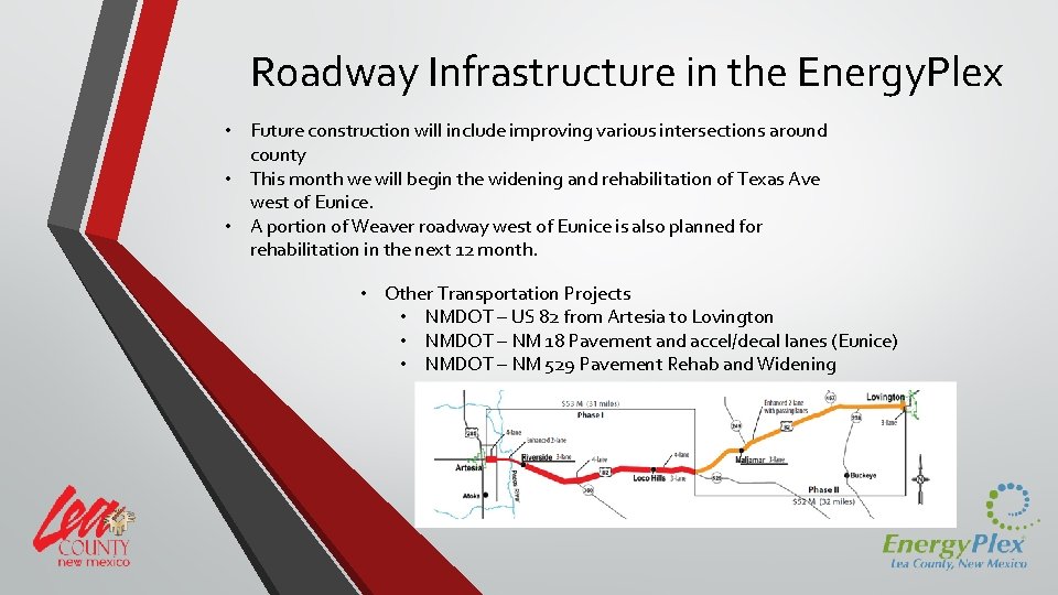 Roadway Infrastructure in the Energy. Plex • Future construction will include improving various intersections