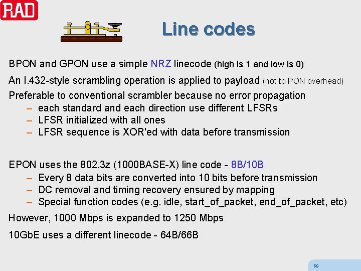 Line codes BPON and GPON use a simple NRZ linecode (high is 1 and