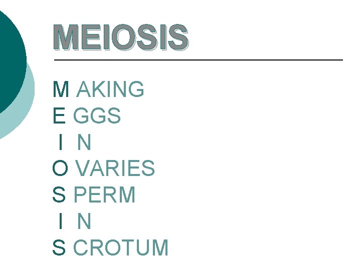 MEIOSIS M AKING E GGS I N O VARIES S PERM I N S