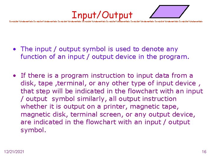 Input/Output Computer fundamentals Computer fundamentals • The input / output symbol is used to