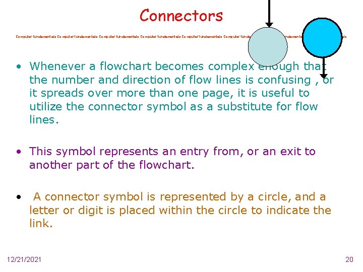 Connectors Computer fundamentals Computer fundamentals • Whenever a flowchart becomes complex enough that the