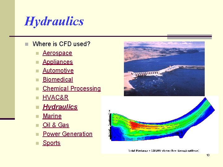 Hydraulics n Where is CFD used? n Aerospace Appliances Automotive Biomedical Chemical Processing HVAC&R