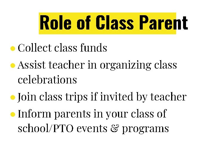 Hillside School Class Parent Meeting 2019 2020 School