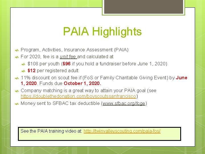 PAIA Highlights Program, Activities, Insurance Assessment (PAIA) For 2020, fee is a unit fee