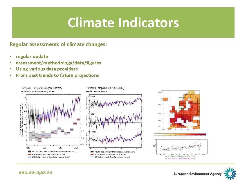Climate Indicators Regular assessments of climate changes: • • regular update assessment/methodology/data/figures Using various