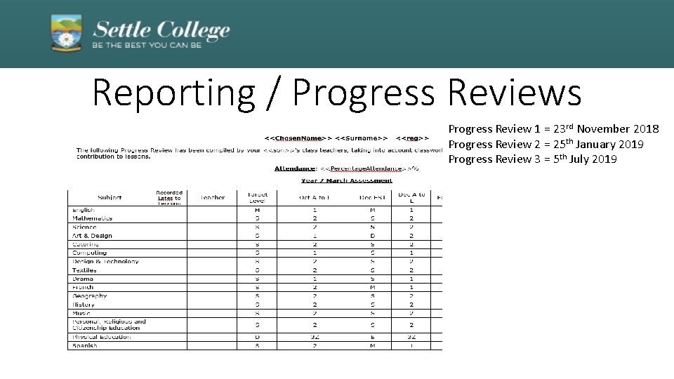 Reporting / Progress Reviews Progress Review 1 = 23 rd November 2018 Progress Review