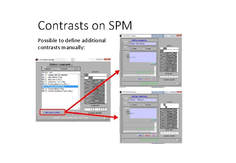 Contrasts on SPM Possible to define additional contrasts manually: 