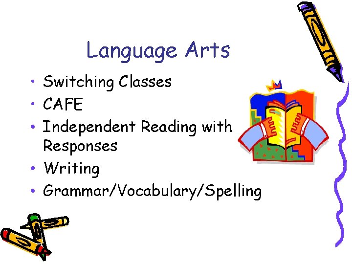 Language Arts • Switching Classes • CAFE • Independent Reading with Responses • Writing