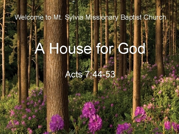 Welcome to Mt. Sylvia Missionary Baptist Church A House for God Acts 7: 44