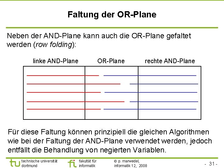 Faltung der OR-Plane Neben der AND-Plane kann auch die OR-Plane gefaltet werden (row folding):