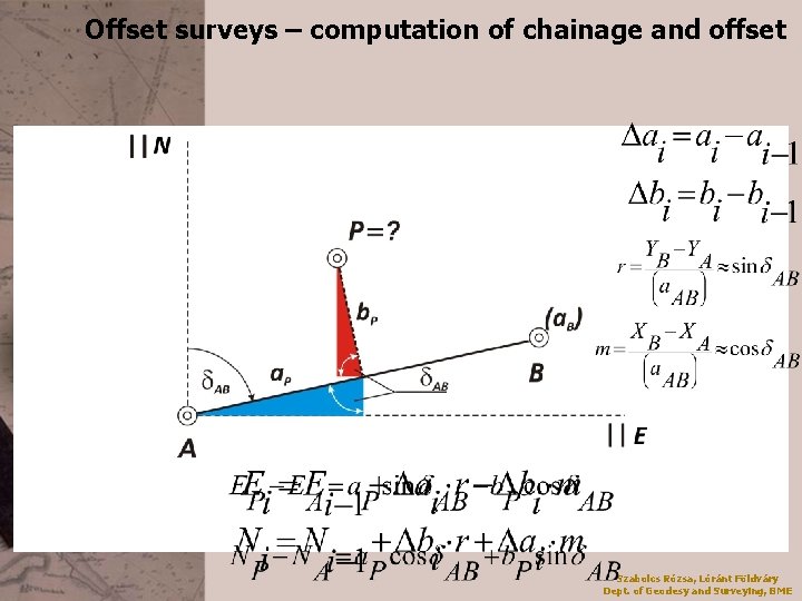 Offset surveys – computation of chainage and offset Szabolcs Rózsa, Lóránt Földváry Dept. of