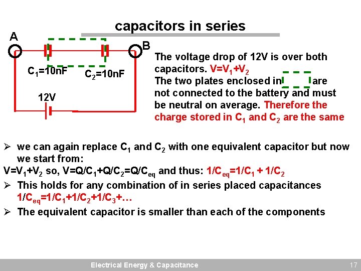 capacitors in series A B C 1=10 n. F 12 V C 2=10 n.