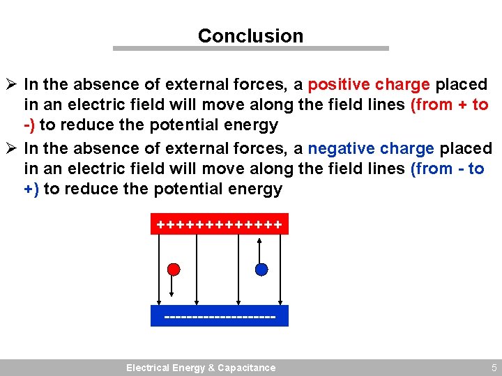 Conclusion Ø In the absence of external forces, a positive charge placed in an