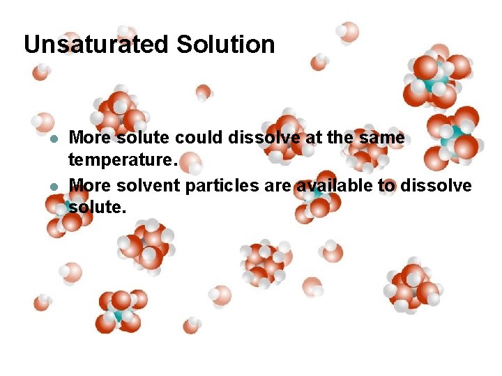 Unsaturated Solution l l More solute could dissolve at the same temperature. More solvent