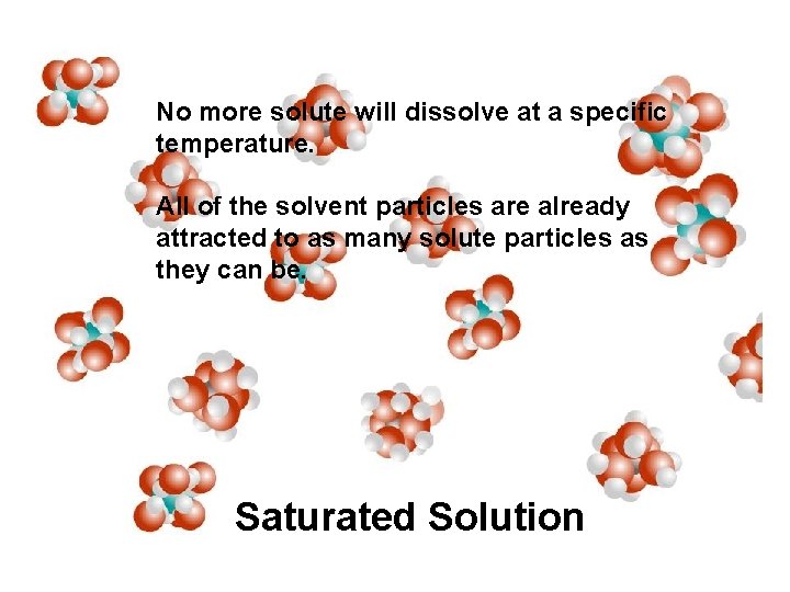 No more solute will dissolve at a specific temperature. All of the solvent particles