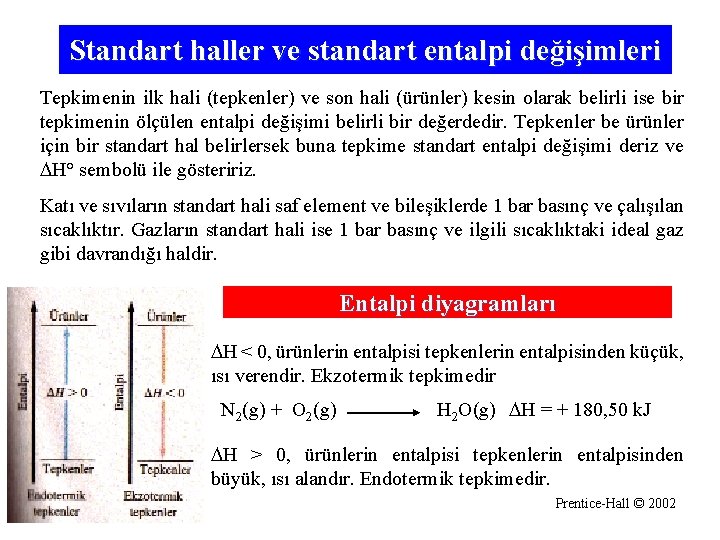 Standart haller ve standart entalpi değişimleri Tepkimenin ilk hali (tepkenler) ve son hali (ürünler)