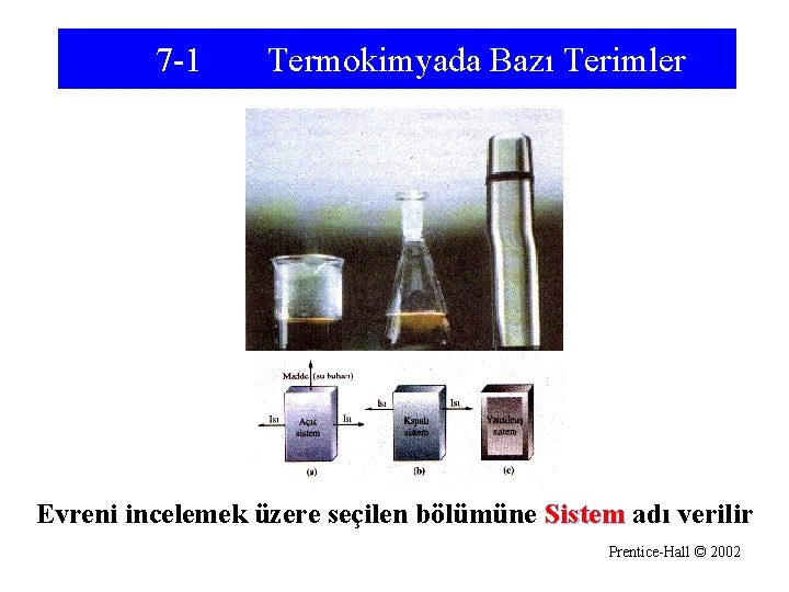 7 -1 Termokimyada Bazı Terimler Evreni incelemek üzere seçilen bölümüne Sistem adı verilir Prentice-Hall