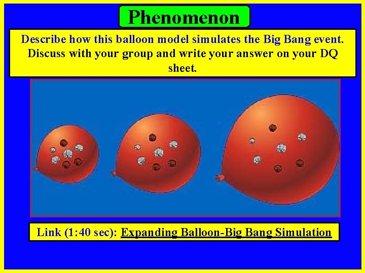 Phenomenon Describe how this balloon model simulates the