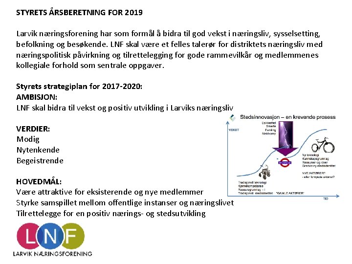 STYRETS ÅRSBERETNING FOR 2019 Larvik næringsforening har som formål å bidra til god vekst