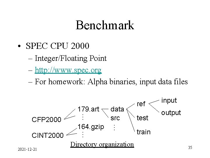Benchmark • SPEC CPU 2000 – Integer/Floating Point – http: //www. spec. org –