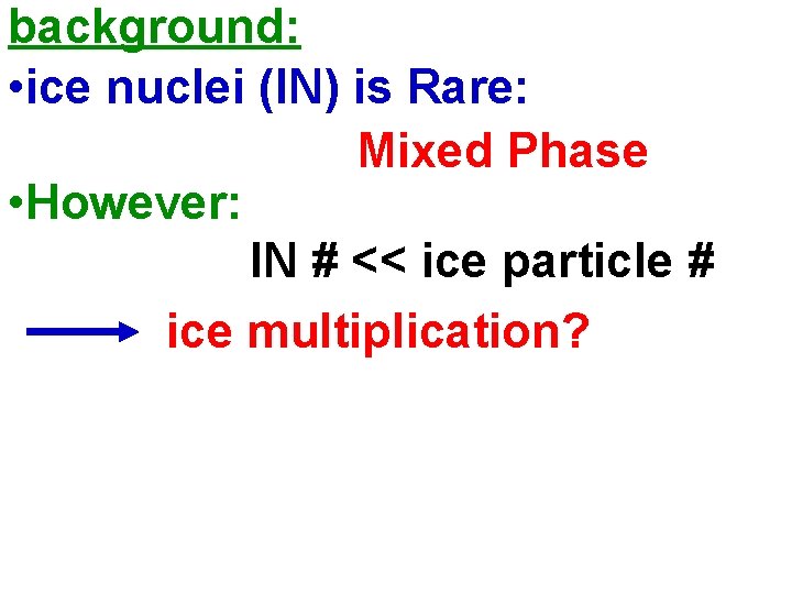background: • ice nuclei (IN) is Rare: Mixed Phase • However: IN # <<