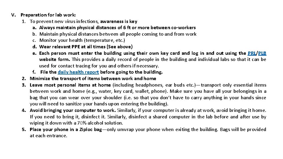 V. Preparation for lab work: 1. To prevent new virus infections, awareness is key