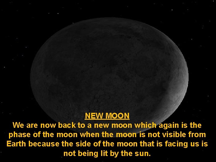 NEW MOON We are now back to a new moon which again is the