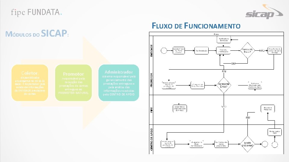 FLUXO DE FUNCIONAMENTO MÓDULOS DO SICAP: Coletor: disponibilizado anualmente no início de maio. É