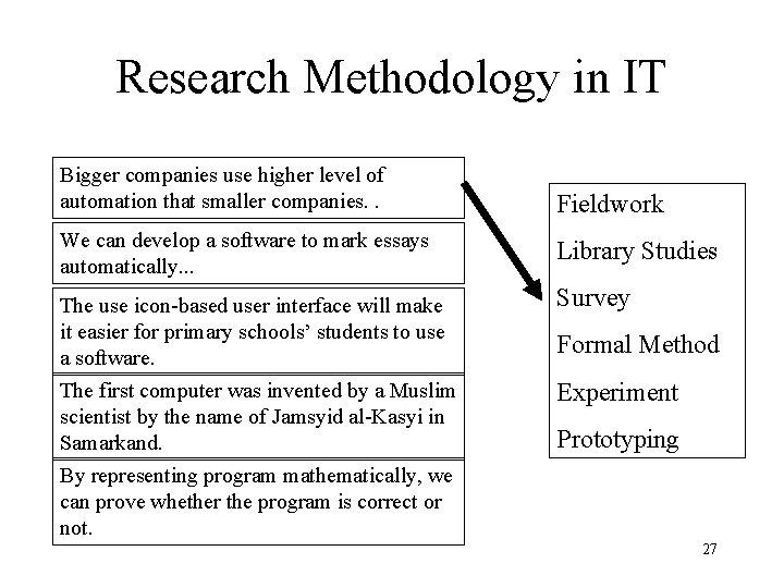 Research Methodology in IT Bigger companies use higher level of automation that smaller companies.