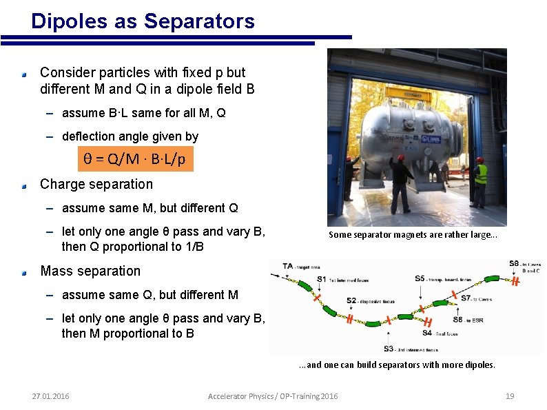  • Dipoles as Separators Consider particles with fixed p but different M and