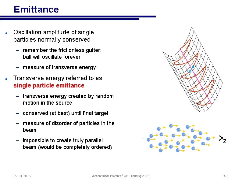  • Emittance Oscillation amplitude of single particles normally conserved – remember the frictionless
