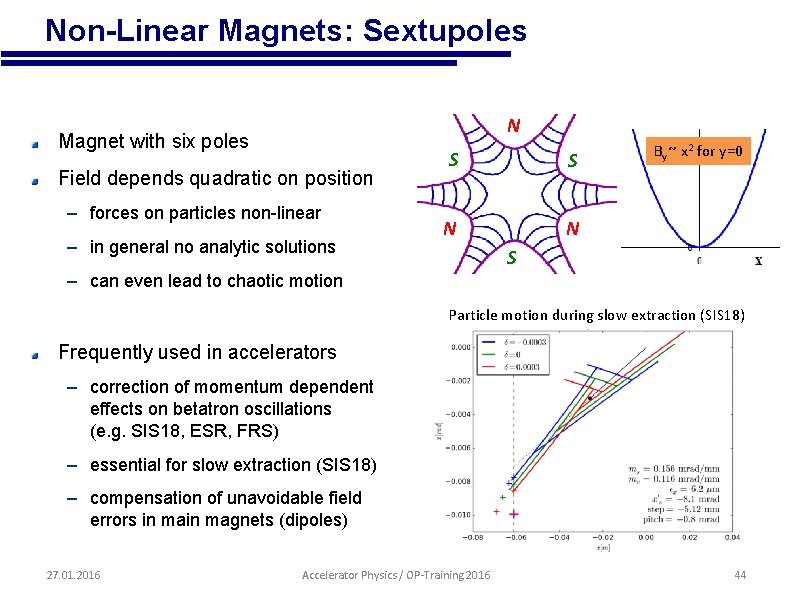  • Non-Linear Magnets: Sextupoles N Magnet with six poles Field depends quadratic on