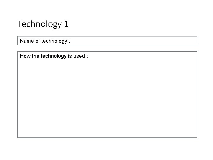 Technology 1 Name of technology : How the technology is used : 