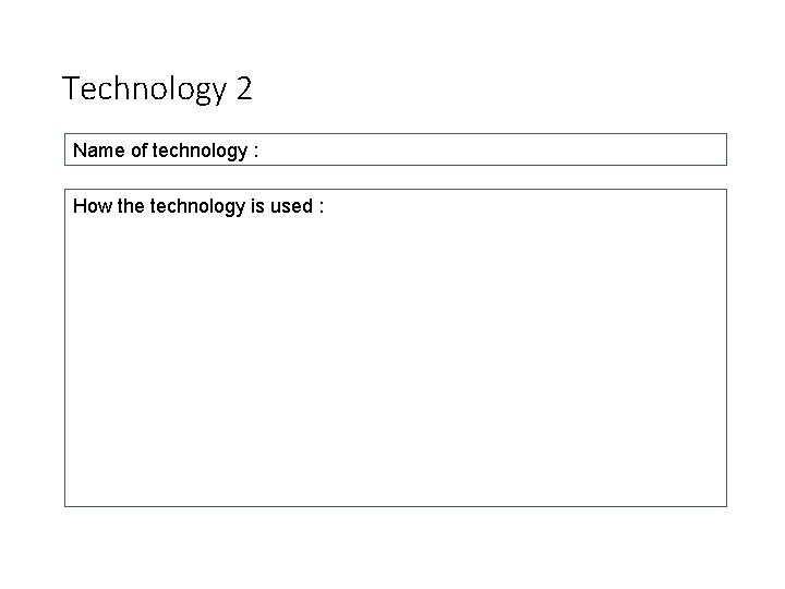 Technology 2 Name of technology : How the technology is used : 