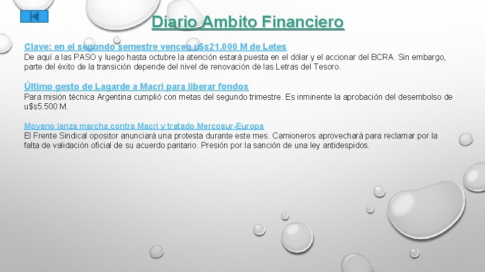 Diario Ambito Financiero Clave: en el segundo semestre vencen u$s 21. 000 M de
