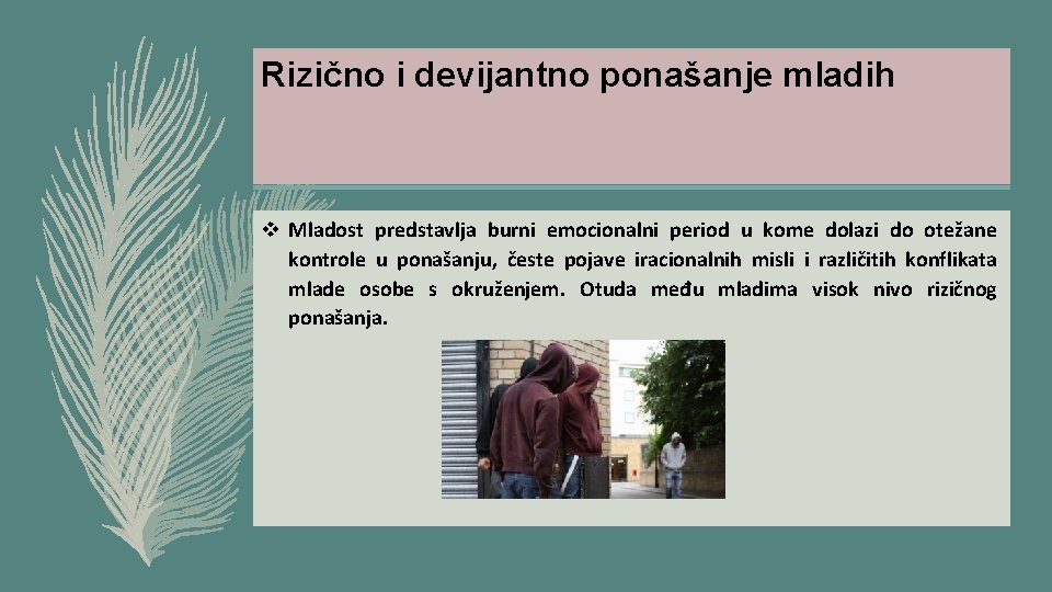 Rizično i devijantno ponašanje mladih v Mladost predstavlja burni emocionalni period u kome dolazi