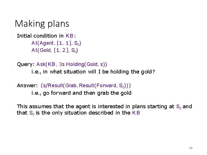 Making plans · Initial condition in K B : A t(Agent, [1, 1], S