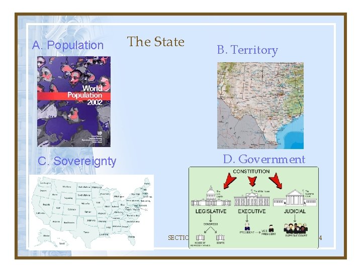 A. Population The State B. Territory D. Government C. Sovereignty SECTION 4 