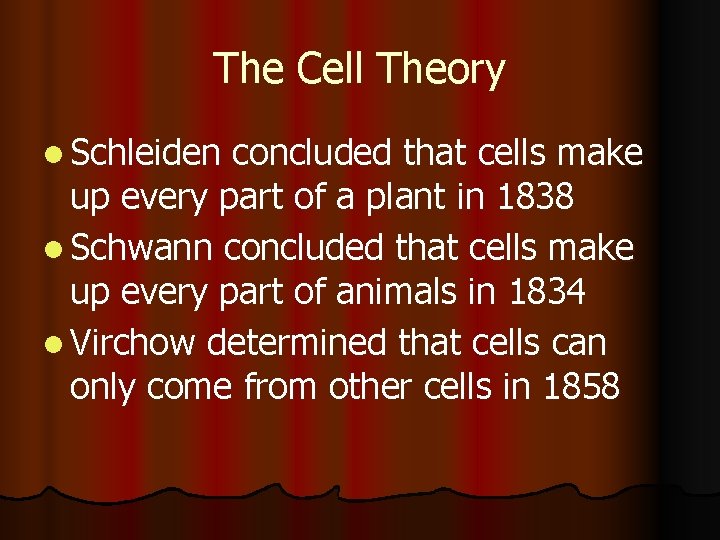 The Cell Theory l Schleiden concluded that cells make up every part of a The Cell Theory l Schleiden concluded that cells make up every part of a