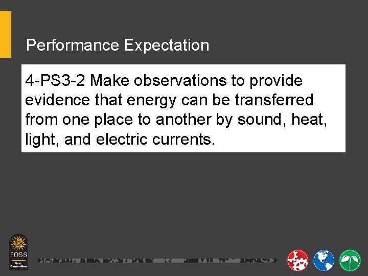 Performance Expectation 4 -PS 3 -2 Make observations to provide evidence that energy can