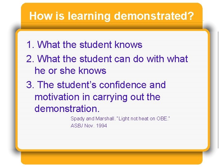 How is learning demonstrated? 1. What the student knows 2. What the student can