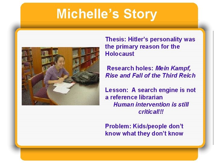 Michelle’s Story Thesis: Hitler’s personality was the primary reason for the Holocaust Research holes: