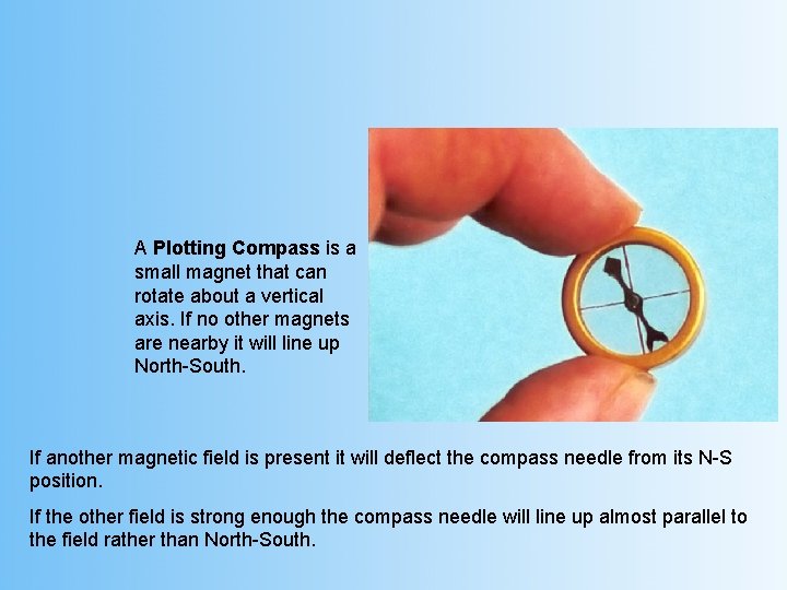 A Plotting Compass is a small magnet that can rotate about a vertical axis.