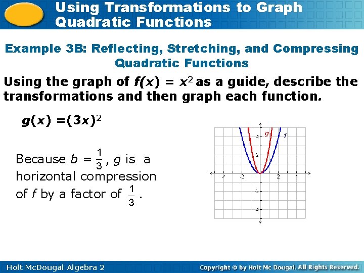 Using Transformations to Graph Quadratic Functions Example 3 B: Reflecting, Stretching, and Compressing Quadratic