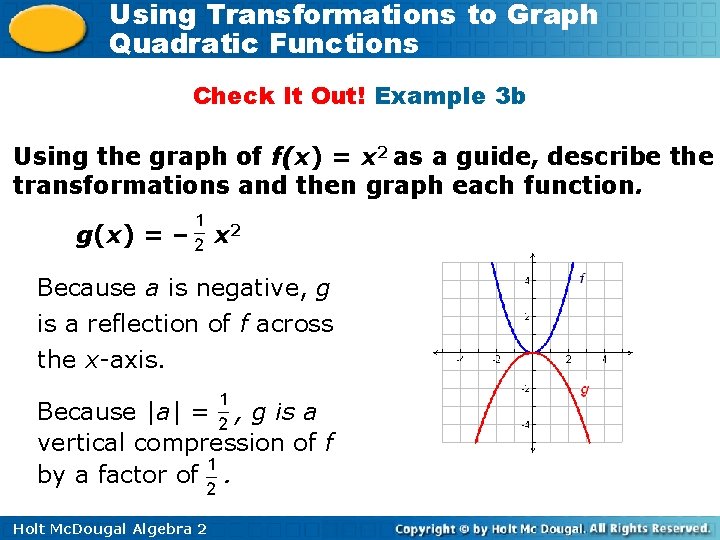 Using Transformations to Graph Quadratic Functions Check It Out! Example 3 b Using the
