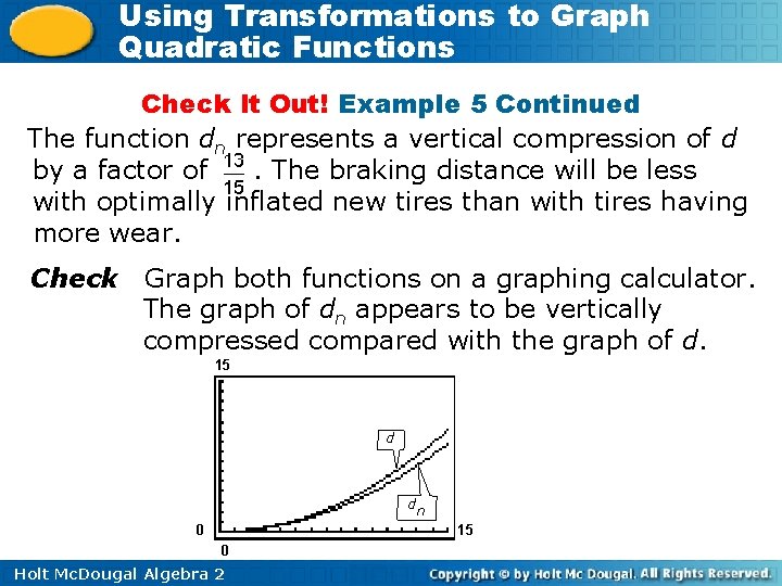 Using Transformations to Graph Quadratic Functions Check It Out! Example 5 Continued The function