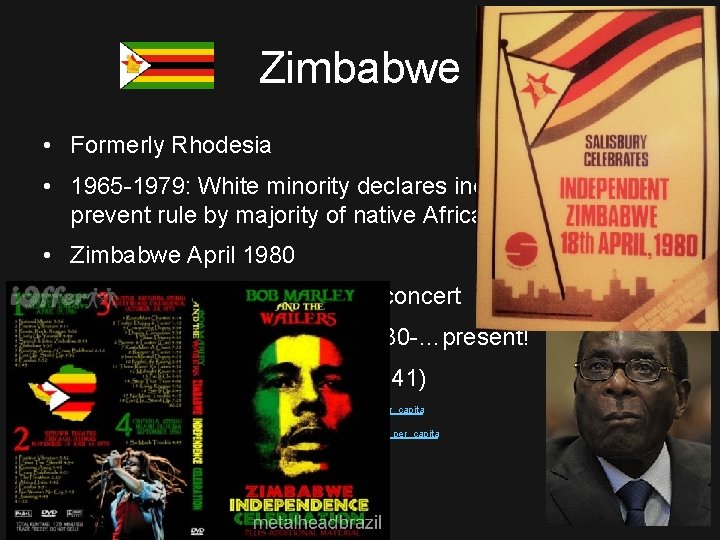 Zimbabwe • Formerly Rhodesia • 1965 -1979: White minority declares independence to prevent rule